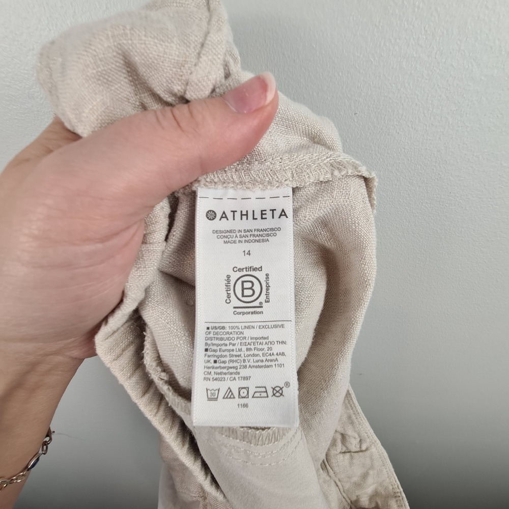 Athleta Women's Size 14 Beige Linen Voyager Chambray Pants Lightweight Ankle‎ - Picture 9 of 11